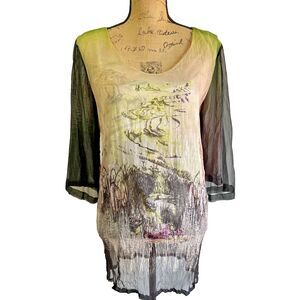 Save the Queen Multicolor Pastel Nature Print Reversible Top Blouse Tunic Sz M